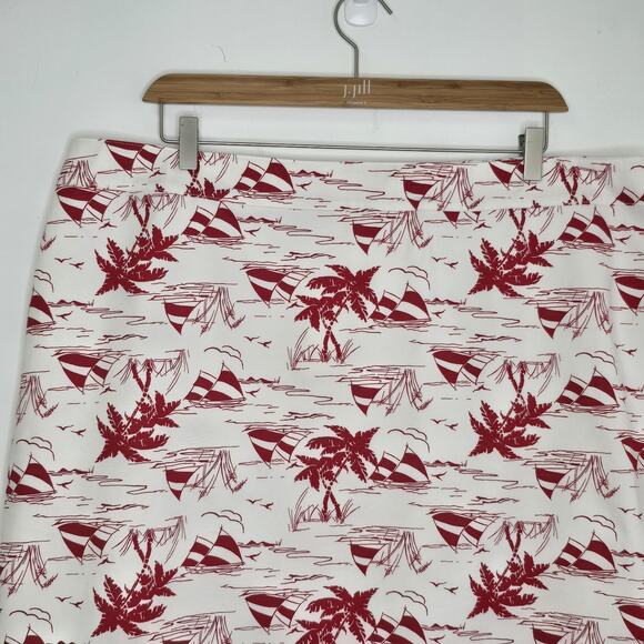 Talbots Skirt Size 22W Sailboat Tropical Palm Red White Preppy Lined Vacation - Picture 2 of 9